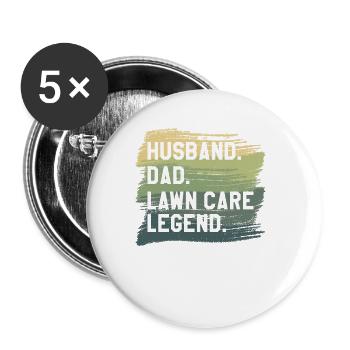 Mari Papa Entretien de pelouse Légende Tonte de pelouse Tondeuse à gazon - Lot de 5 petits badges (25 mm) - blanc - Devant