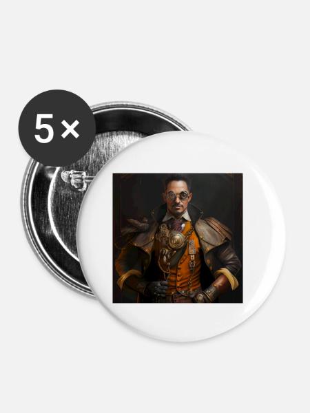 Steampunk Sci-Fi character - Buttons klein 25 mm (5er Pack) - Weiß