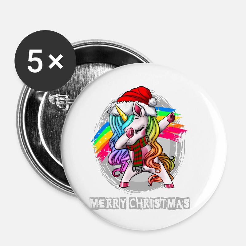 Dabbing Unicorn Weihnachten Spruch Einhorn - Buttons klein 25 mm (5er Pack) - Weiß