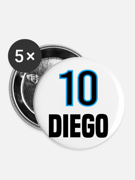 Diego 10 Schwarz und Blau - Buttons klein 25 mm (5er Pack) - Weiß