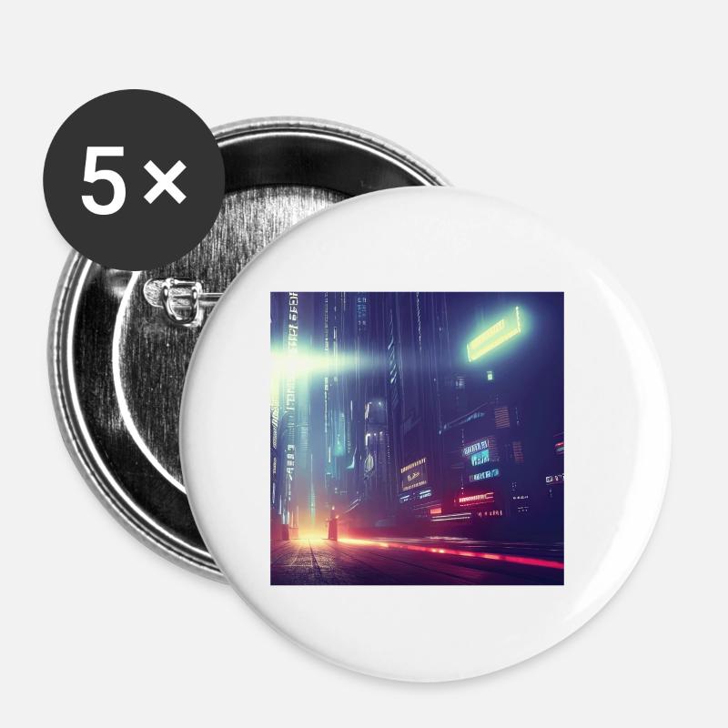 Retrowave Synthwave 80s Future city Design - Buttons klein 25 mm (5er Pack) - Weiß