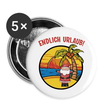 Endlich Urlaub Weihnachtsmann Nikolaus Insel - Buttons klein 25 mm (5er Pack) - Weiß - Vorne