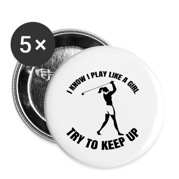 Golf Golfspielerin Mädchen Golfschläger Golfball - Buttons klein 25 mm (5er Pack) - Weiß - Vorne