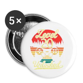 Level 20 Unlocked Männer Zum Geburtstag Level 20 - Buttons klein 25 mm (5er Pack) - Weiß - Vorne