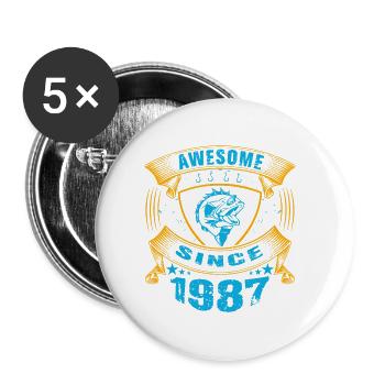 Awesome since 1987. Angel, Angler Geburtstag - Buttons klein 25 mm (5er Pack) - Weiß - Vorne