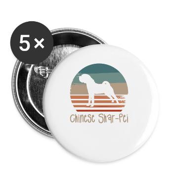 Vintage Rétro Chinois Shar-Pei Dog Lover - Lot de 5 petits badges (25 mm) - blanc - Devant