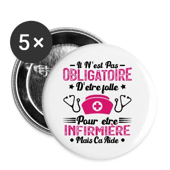 Folle et infirmière Humour infirmière Cadeau - Lot de 5 petits badges (25 mm) - blanc - Devant