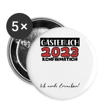 Konfirmation 2023 Gästebuch Mädchen Jungen Jugend - Buttons klein 25 mm (5er Pack) - Weiß - Vorne