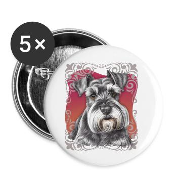 Schnauzer, Schnauzer-Papa, Schnauzer-Maman, Terrier - Lot de 5 petits badges (25 mm) - blanc - Devant