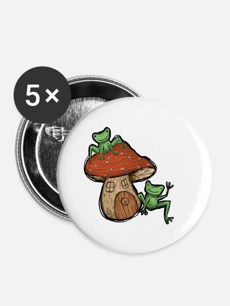 Frösche mit süßem Pilzhaus - Buttons klein 25 mm (5er Pack) - Weiß