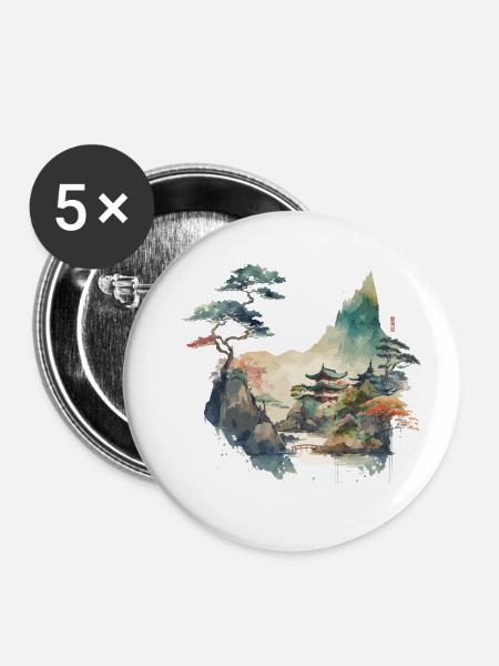 Tempellandschaft - Buttons klein 25 mm (5er Pack) - Weiß
