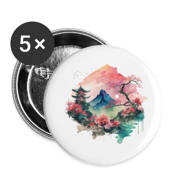Asiatische Aquarelllandschaft - Buttons klein 25 mm (5er Pack) - Weiß - Vorne