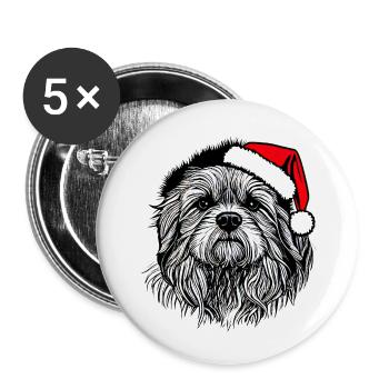 Weihnachten Hund süß lustig Hunde Tier Welpe 2 - Buttons klein 25 mm (5er Pack) - Weiß - Vorne