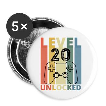 Niveau 20 Débloqué Funny Gamer Birthday - Lot de 5 petits badges (25 mm) - blanc - Devant