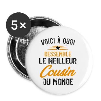 Voici à quoi ressemble le meilleur Cousin du Monde - Lot de 5 petits badges (25 mm) - blanc - Devant