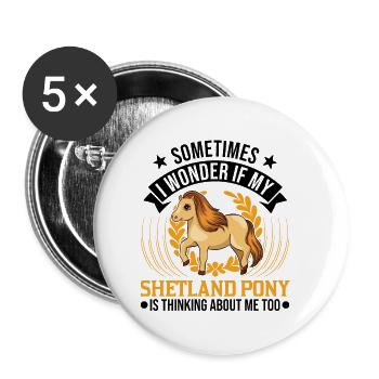 Shetlandpony Geschenk Shetland-Pony Shetty - Buttons klein 25 mm (5er Pack) - Weiß - Vorne