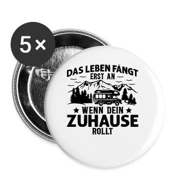 Das Leben Fängt Erst An Wenn Dein Zuhause Rollt - Buttons klein 25 mm (5er Pack) - Weiß - Vorne