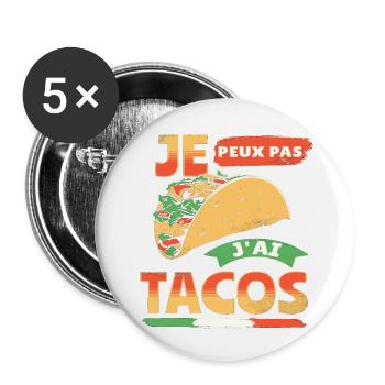 Tacos je peux pas j'ai tacos humour tacos cadeau - Lot de 5 petits badges (25 mm) - blanc - Devant