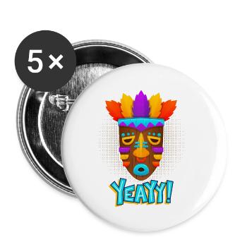 Azteken, Maya-Kultur, Tribal-Kultur Folklore-Maske - Buttons klein 25 mm (5er Pack) - Weiß - Vorne