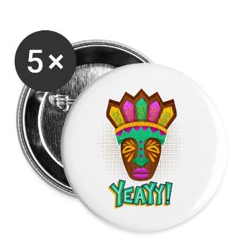 Azteken, Maya-Kultur, Tribal-Kultur Folklore-Maske - Buttons klein 25 mm (5er Pack) - Weiß - Vorne