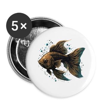 Brauner Fisch - Buttons klein 25 mm (5er Pack) - Weiß - Vorne
