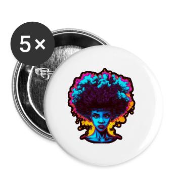 Afro Haare Retro Afrika Königin Sonnenbrille Neon - Buttons klein 25 mm (5er Pack) - Weiß - Vorne