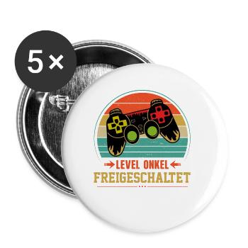 Level Onkel Freigeschaltet - Buttons klein 25 mm (5er Pack) - Weiß - Vorne