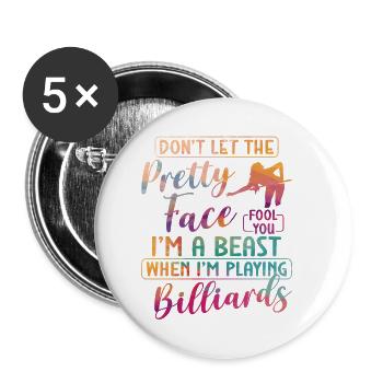 Billiards Pool Player Ball Girl - Buttons small 1''/25 mm (5-pack) - white - Front