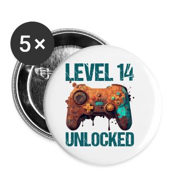 Level 14 Jahre Gaming 14er 14 Geburtstag - Buttons klein 25 mm (5er Pack) - Weiß - Vorne
