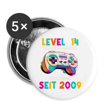 2009 Level 14 Jahre Gaming 14er 14 Geburtstag - Buttons klein 25 mm (5er Pack) - Weiß - Vorne