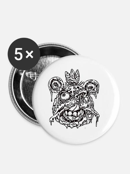 Zombie Kopf - Buttons klein 25 mm (5er Pack) - Weiß