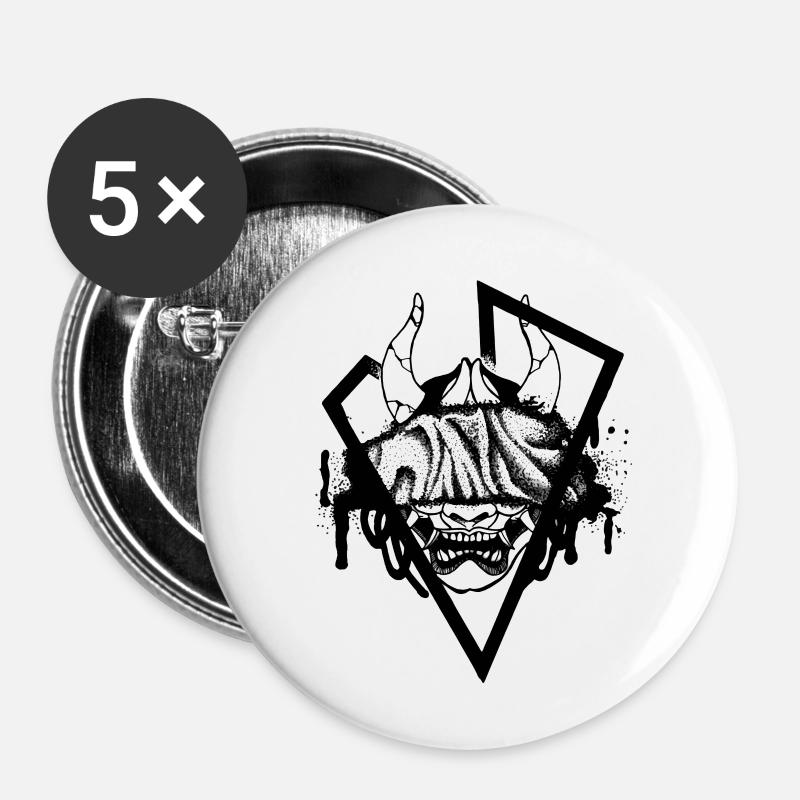 Masque Oni - Lot de 5 petits badges (25 mm) - blanc