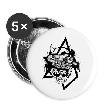 Oni Mask Japanisch - Buttons klein 25 mm (5er Pack) - Weiß - Vorne