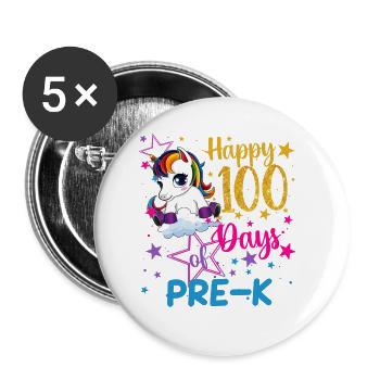 Niedliches Einhorn Happy 100 Tage Pre-K - Buttons klein 25 mm (5er Pack) - Weiß - Vorne