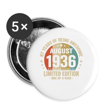 August 1936 87 Years Anniversary Vintage Gift - Buttons small 1''/25 mm (5-pack) - white - Front