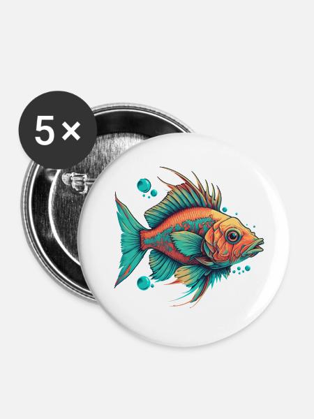Fisch - Buttons klein 25 mm (5er Pack) - Weiß