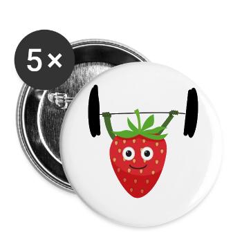 Fraise, Fitness, Soulever des poids, Sports - Lot de 5 petits badges (25 mm) - blanc - Devant