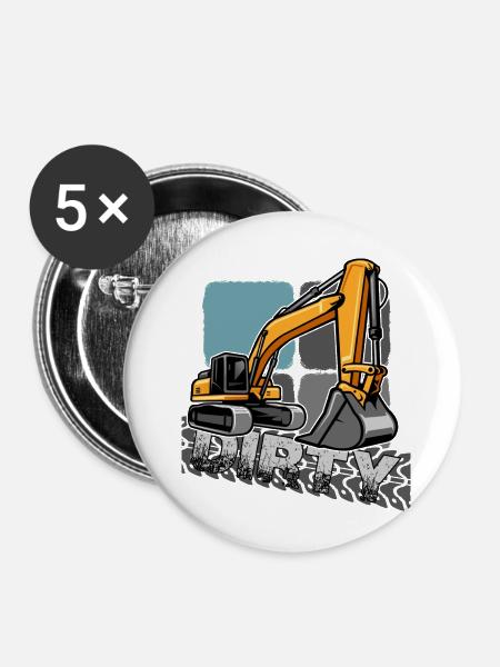 bagger "baggerfahrer gräbt löcher" - Buttons klein 25 mm (5er Pack) - Weiß