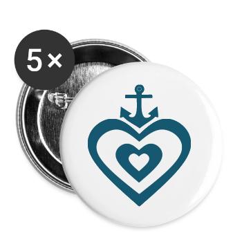 Heart Anchor Allemagne du Nord Matelot Capitaine - Lot de 5 petits badges (25 mm) - blanc - Devant