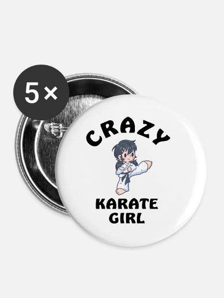 Crazy Karate Girl - Buttons klein 25 mm (5er Pack) - Weiß