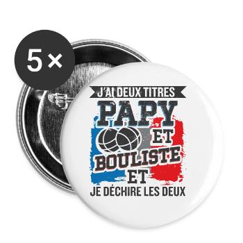 Papy Et Bouliste Humour Homme Boccia - Lot de 5 petits badges (25 mm) - blanc - Devant