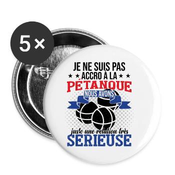 Joueur de pétanque Dicton Pétanque - Lot de 5 petits badges (25 mm) - blanc - Devant