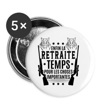 Retraite Chasse Homme Chasseur - Lot de 5 petits badges (25 mm) - blanc - Devant
