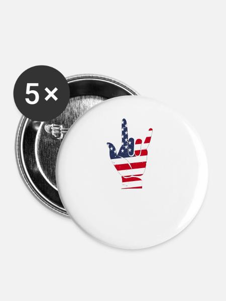 Merica Rock Zeichen - Buttons klein 25 mm (5er Pack) - Weiß