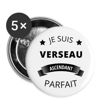 Verseau ascendant parfait humour astrologie homme - Lot de 5 petits badges (25 mm) - blanc - Devant