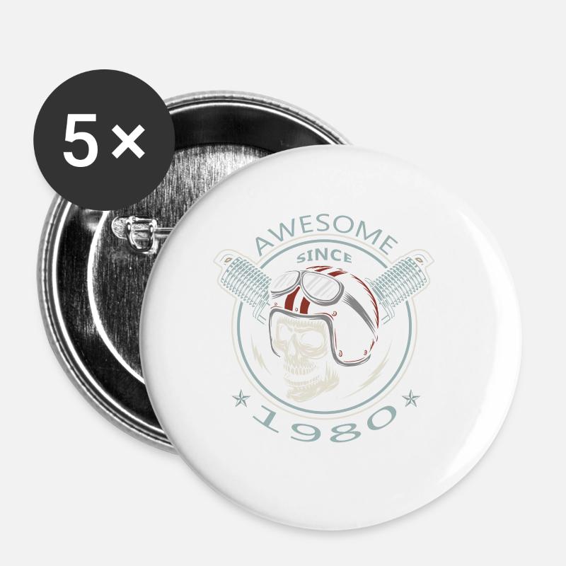 Awesome since 1980, Biker Geburtstag - Buttons klein 25 mm (5er Pack) - Weiß