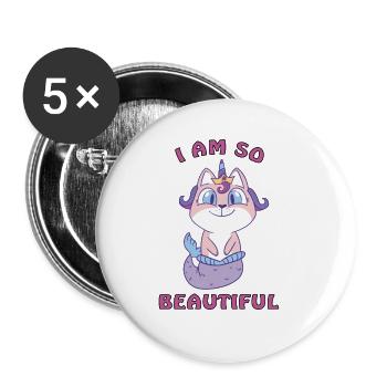 I am a beautiful cat mermaid unicorn - Buttons small 1''/25 mm (5-pack) - white - Front