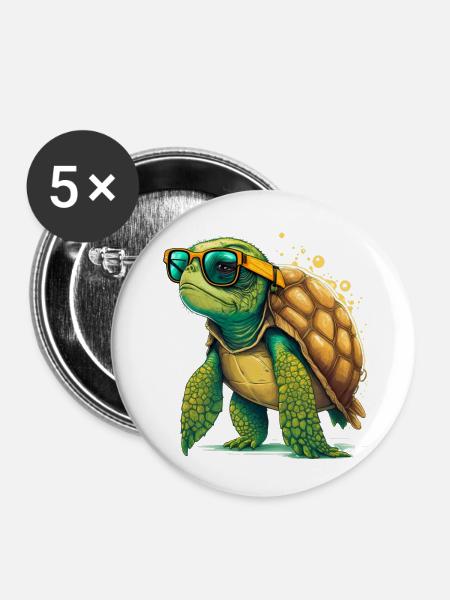 Turtle old - Buttons klein 25 mm (5er Pack) - Weiß