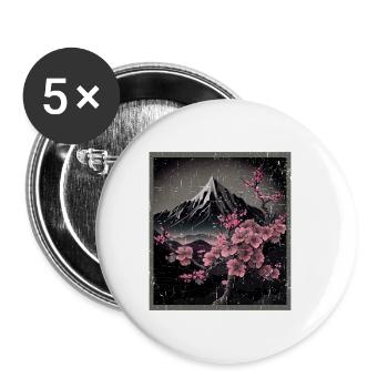 Vintage Japanese Sakura Cherry Blossom Temple - Buttons small 1''/25 mm (5-pack) - white - Front