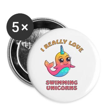 I love swimming unicorns - Buttons small 1''/25 mm (5-pack) - white - Front